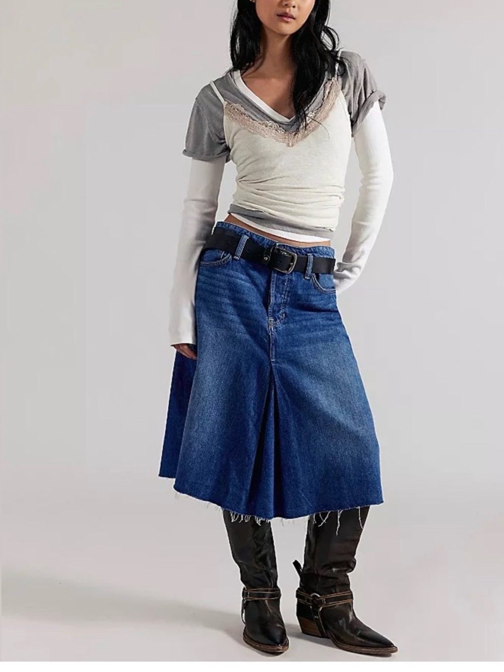 We the Free Daisey Mae Blue Denim Midi Skirt Size 27 NWT